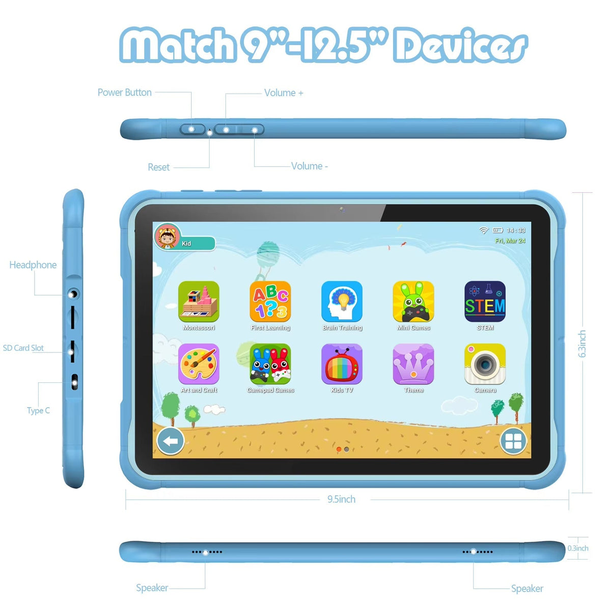 GeniFirt Tablet with blue casing and app icons on a white background