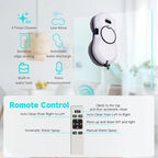 White GlideWini Robot Window Cleaner with features listed on a blurred background