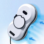 White GlideWini Robot Window Cleaner with black accents on a light blue background
