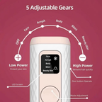 Gloreine IPL Hair Removal Device with adjustable gears and power settings on a red background