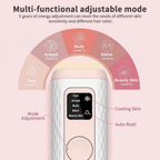 Multi-functional adjustable Gloreine IPL Hair Removal Device with labeled settings on a pink background