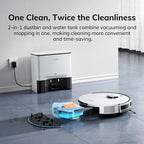 Hilio ALIFE Pro 5000 Robot Vaccum and cleaning station on a tiled floor with text in Korean.