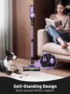 A white and black ILIFE Hilio Bliss 28 Vacuum Cleaner shown in a home setting with its dustbin and water tank combo unit, plus a detached blue water tank, on a gray tiled floor. Text at the top reads 'One Clean, Twice the Cleanliness' and describes the 2-in-1 vacuum and mopping feature.