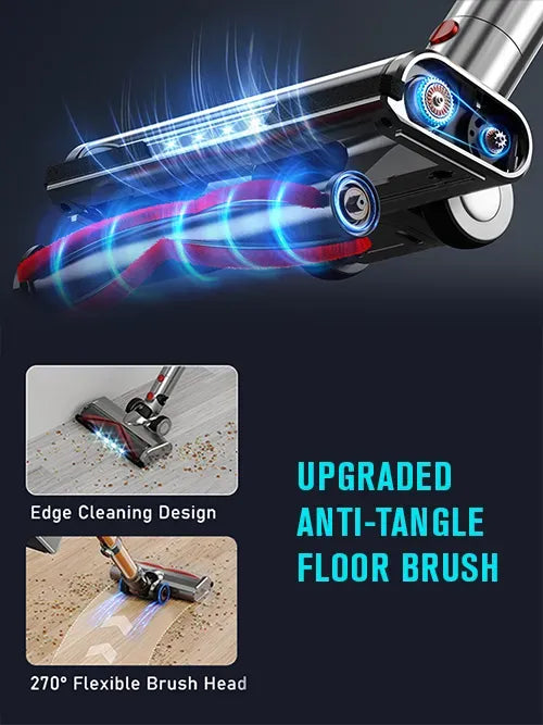 Floor cleaning Hilio Cotair Pro Vacuum Cleaner with upgraded anti-tangle floor brush on a dark background