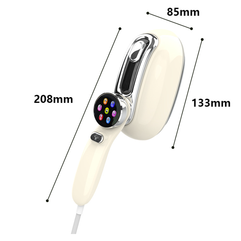 A Hilio Storro Steamer attachment shown on a white background with dimension lines and text indicating measurements: 208mm length, 133mm width, and 85mm depth.