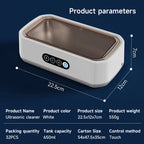 JewelyClin Ultrasonic Jewellery Cleaner with dimensions and product parameters on a dark blue background