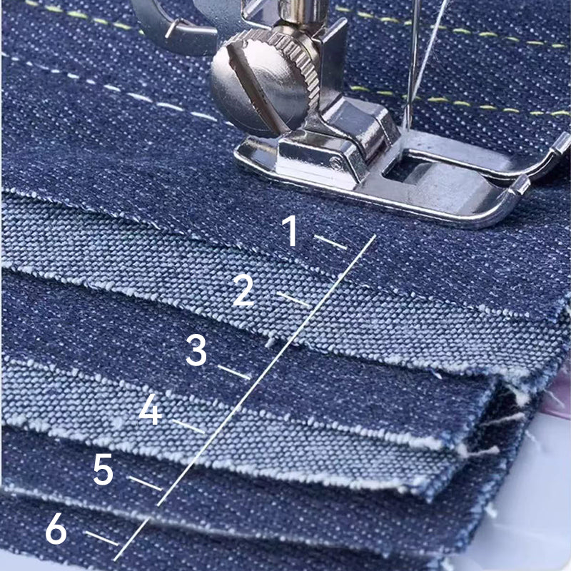 Kalvori Sewing Machine sewing through denim layers