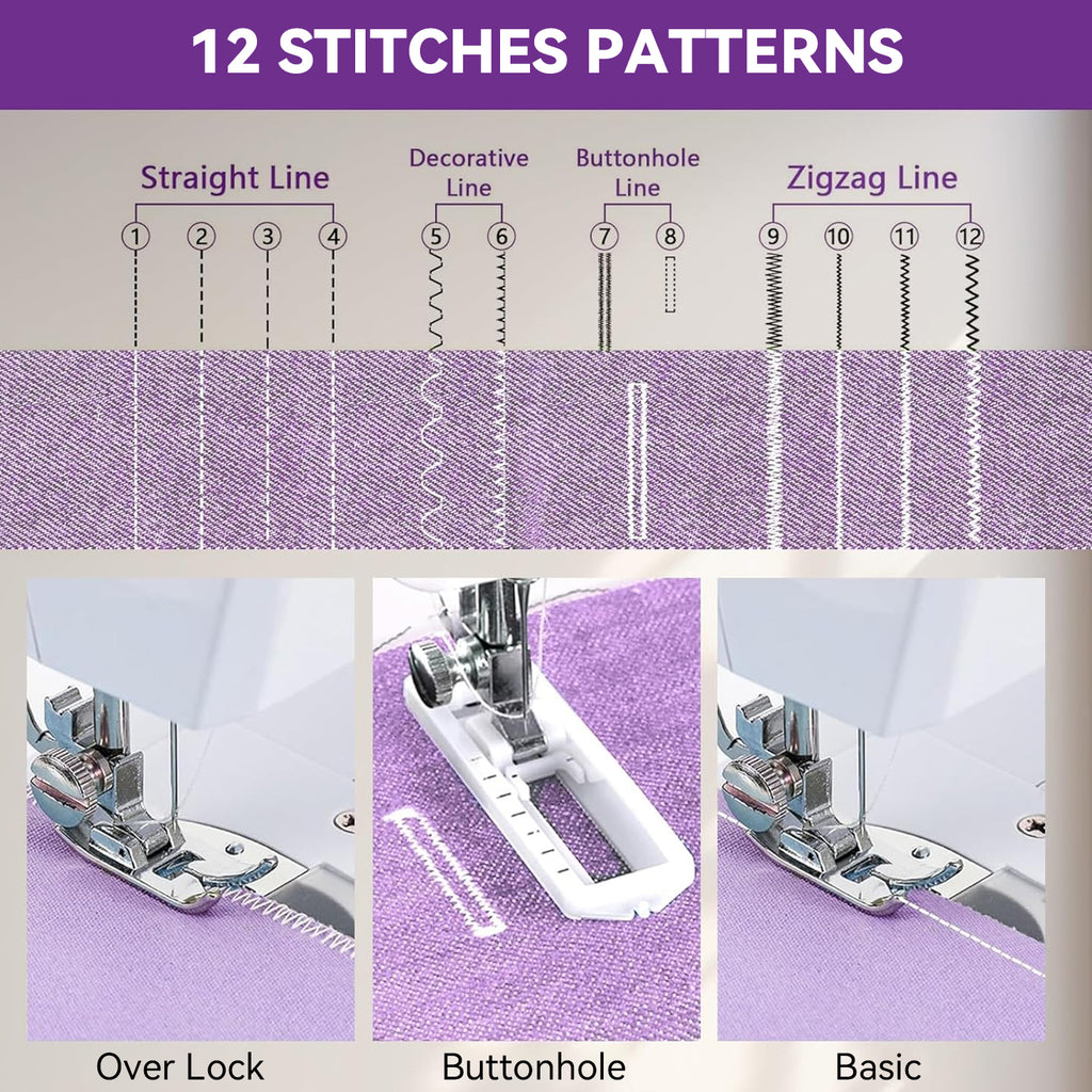 Kalvori Sewing Machine 12 built-in stitch patterns