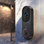 Krevont Doorbell Camera on a wall with raindrops, showing its water-resistant feature.