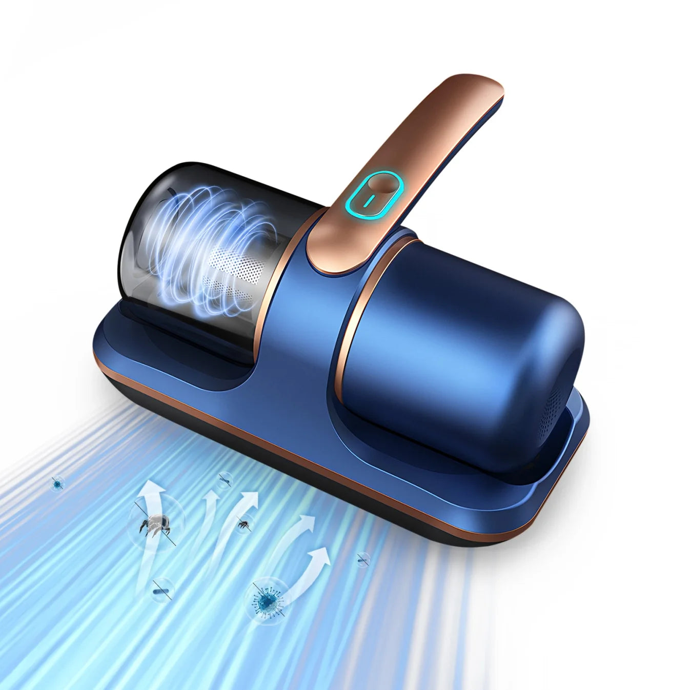 Krevont Mattress Vacuum Cleaner with a glowing blue light on a white background