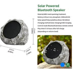 Solar-powered Bluetooth LarnClis Garden Speaker with specifications and dimensions on a white background