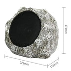 Rock-shaped outdoor LarnClis Garden Speaker with dimensions indicated