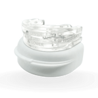 Clear Lullyzee Anti Snore Mouthpiece aligner with 'Upper' and 'Lower' labels on a white background