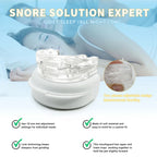 Mouthguard for Lullyzee Anti Snore Mouthpiece with product details and benefits on a blue background