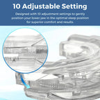 Clear Lullyzee Anti Snore Mouthpiece device with adjustable settings on a blue background