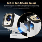 LuxovBeam Projector with dust-filtering sponge feature on a dark background