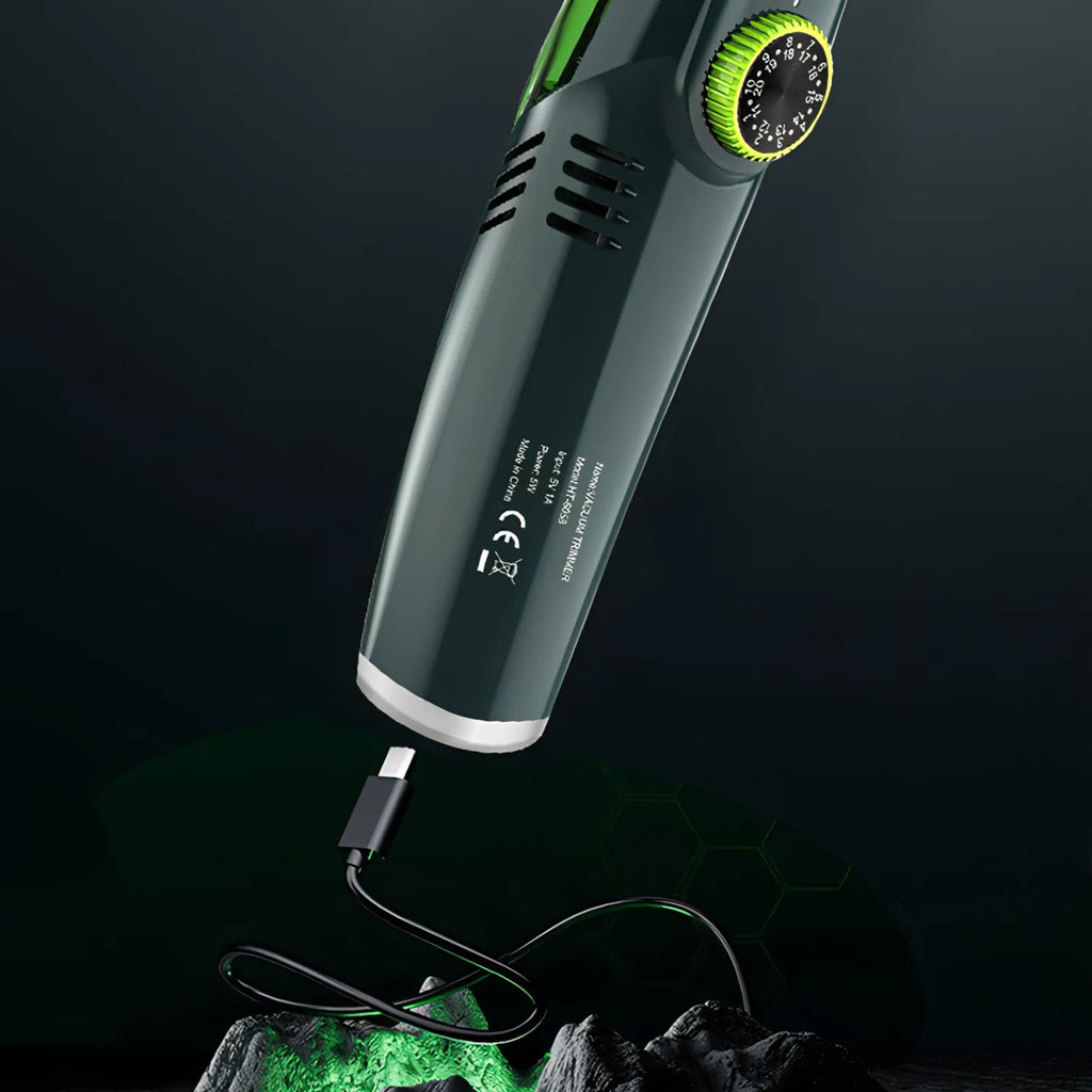 Manzonx Beard Trimmer handheld device with a cord on a dark background