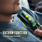Person using a beard Manzonx Beard Trimmer with text highlighting its function.