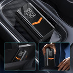 Car Mektri 2 in 1 Jump Starter & Tyre Inflator with digital display and temperature indicator, placed in a car's air vent.