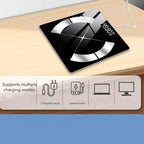 MillKindy Smart Body Scale on a wooden surface with charging mode text overlay