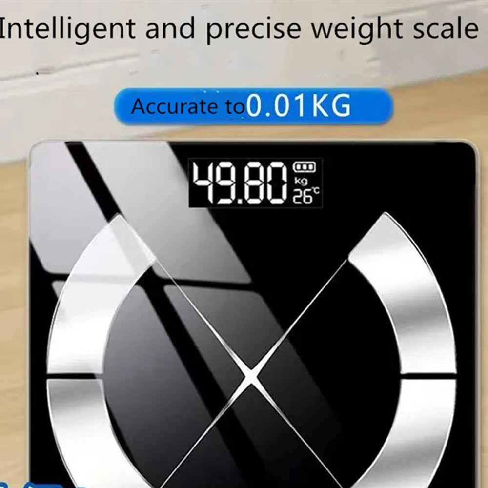 MillKindy Smart Body Scale displaying weight and temperature on a wooden surface