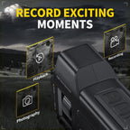 A black night MonoViewi Camera Monocular device shown in a promotional graphic with the text 'RECORD EXCITING MOMENTS' and callouts for Playback, Recording, and Photography over a dark outdoor scene.