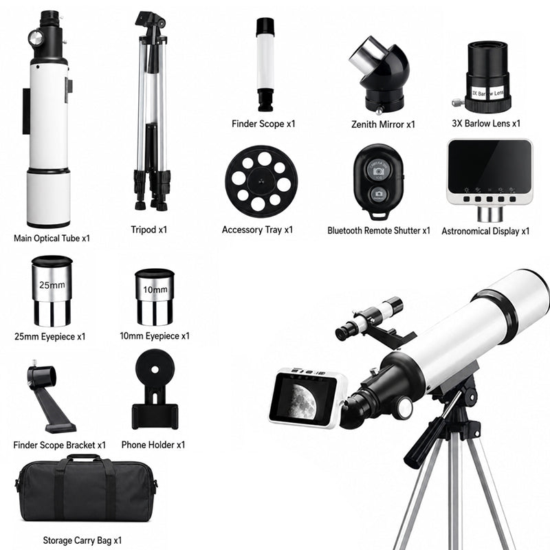 Noventrixa Astronomical Telescope Smart Digital Edition package contents including HD display screen