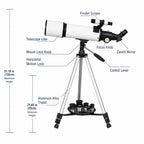 Noventrixa Astronomical Telescope adjustable aluminium tripod dimensions and labelled components