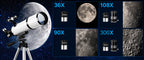 Noventrixa Astronomical Telescope 36x 90x 108x and 300x magnification combinations