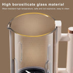 Glass NutyClax Nut Milk Maker with text on a brown background