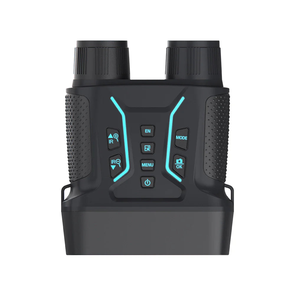 Black Optinexo Night Vision Binoculars with digital display and control buttons on a white background