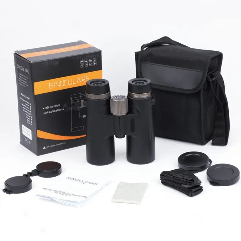 Optinexo Ultra Binoculars with accessories and packaging on a white background