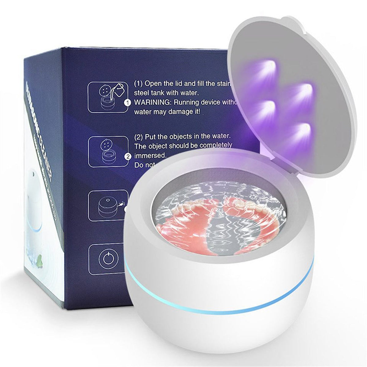 White OsicClear Ultrasonic Retainer Cleaner with LED lights on a white background