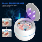 Dental OsicClear Ultrasonic Retainer Cleaner with UV light for sanitizing dentures, showing before and after effects.
