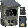 PawnixCam Solar Wildlife Camera with a 64GB microSD card on a white background