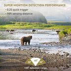 Bears near a river with text about Super Montion detection performance.