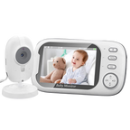 A white PoiseFin Wireless Video Baby Monitor set with a handheld screen showing a baby photo and a separate mounted camera on a plain white background.