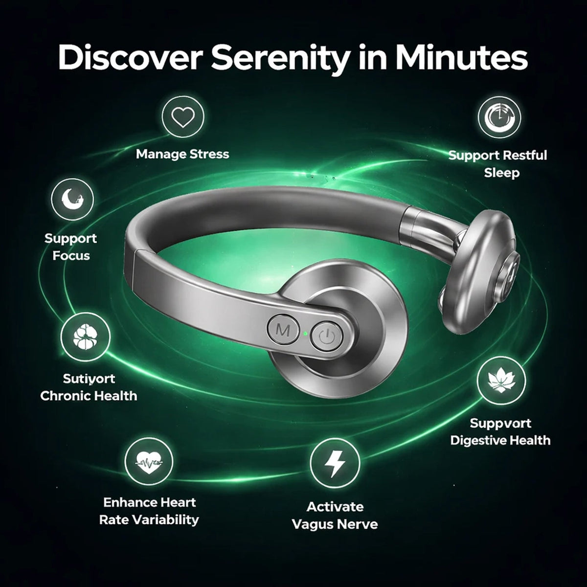 PosNervi Vagus Nerve Stimulator with wellness benefits on a dark background