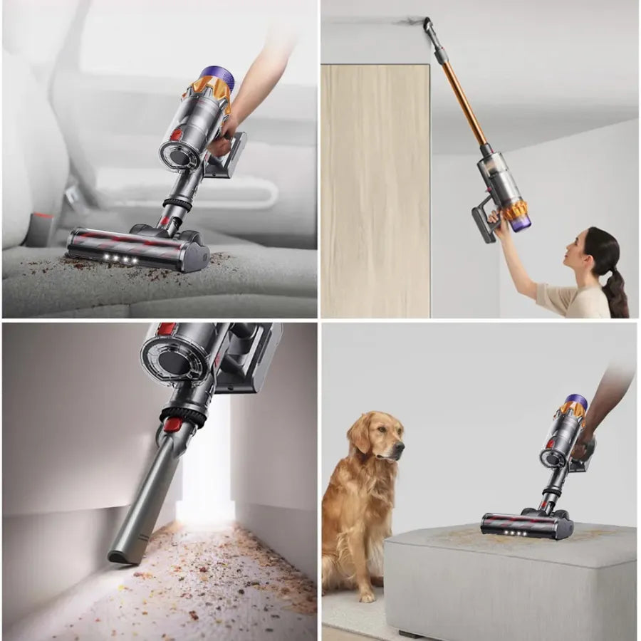 Collage of a handheld Purco V18 Vacuum Cleaner being used in various cleaning scenarios.