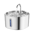 A PurrFlowy Cat Fountain with a curved faucet spout pouring water into a basin, shown on a clean white background.