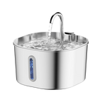 A PurrFlowy Cat Fountain with a curved faucet spout pouring water into a basin, shown on a clean white background.