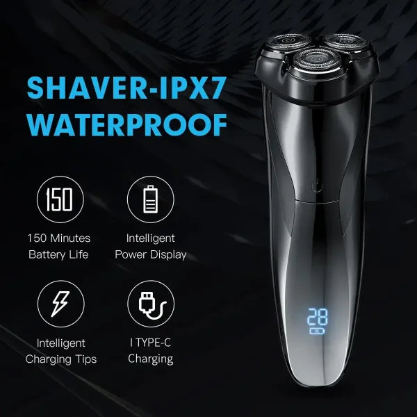 RazorVanta Electric Shaver with features highlighted on a dark background