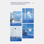 RelleBont Robot Window Cleaner display with text 'Anywhere Anytime Available' and images of a device in various settings.