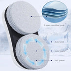 Two microfiber mops with a close-up of the microfiber texture and cleaning capabilities on a snowy background.