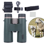 SawCleri Compact Binocular with accessories and a inset showing a sheep and lamb.