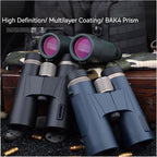 Two pairs of SawCleri Compact Binoculars with high definition and multilayer coating features on a dark background.