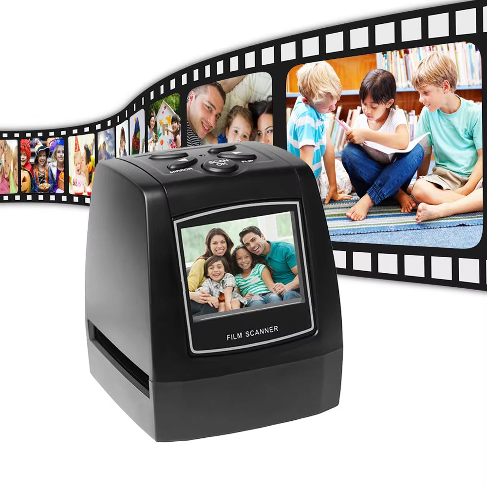 ScanArci Film Scanner with a display of scanned film images on a white background