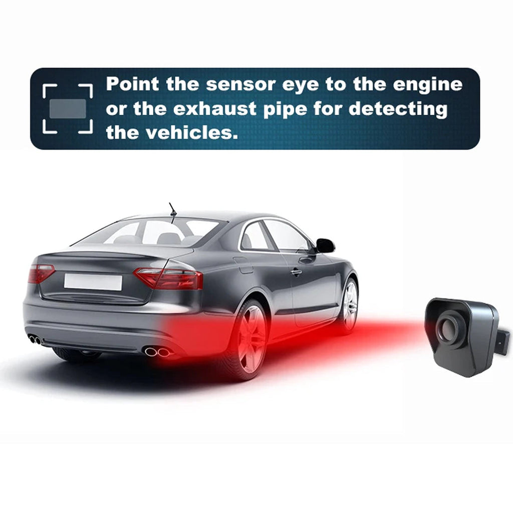 SeniWav Driveway Sensor with a car and red light on a white background