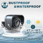 Dustproof and waterproof SeniWav Driveway Sensor with temperature range indicator on a light gray background