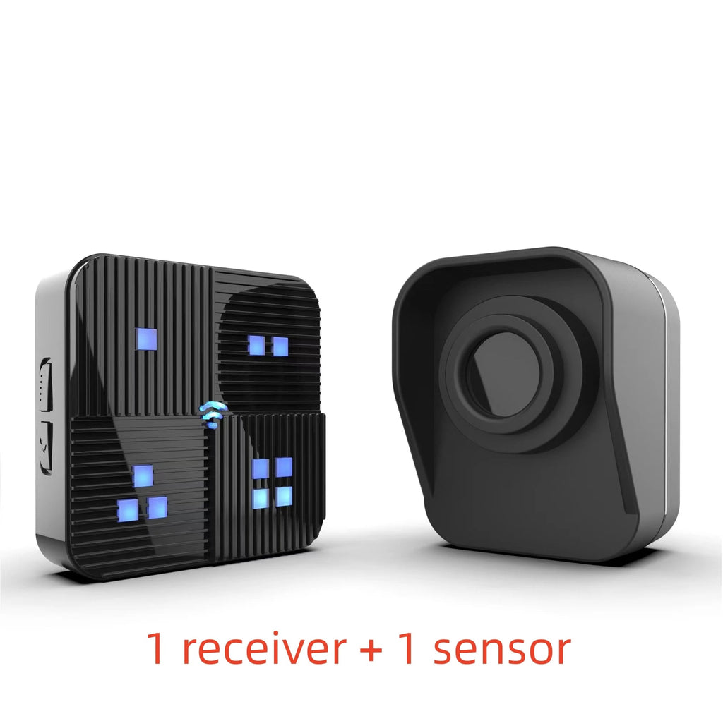 Two electronic devices labeled '1 receiver + 1 sensor' on a white background